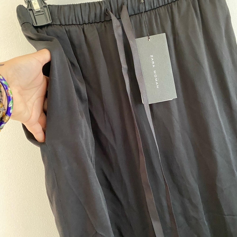 Zara Elegant Black Fringe Pencil Skirt size xs NWT Pockets and adjustable - Picture 6 of 7